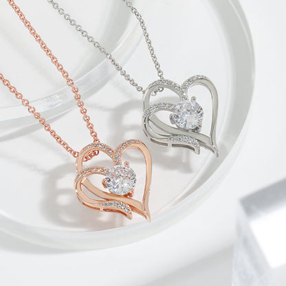 Double Love Necklace With Rhinestones Ins Jewelry - Netlo