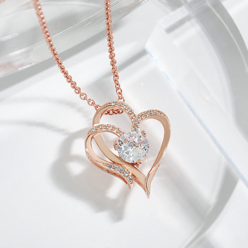 Double Love Necklace With Rhinestones Ins Jewelry - Netlo