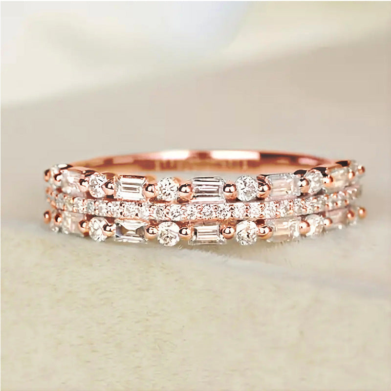 Three-layer Fine Circle Line Setting For Women Full Finger Rings - Netlo