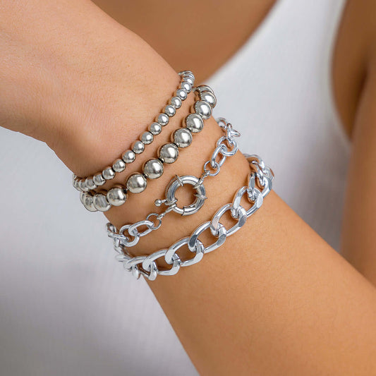 String Beads And Round Beads Chain Twin Bracelet Fashion - Netlo