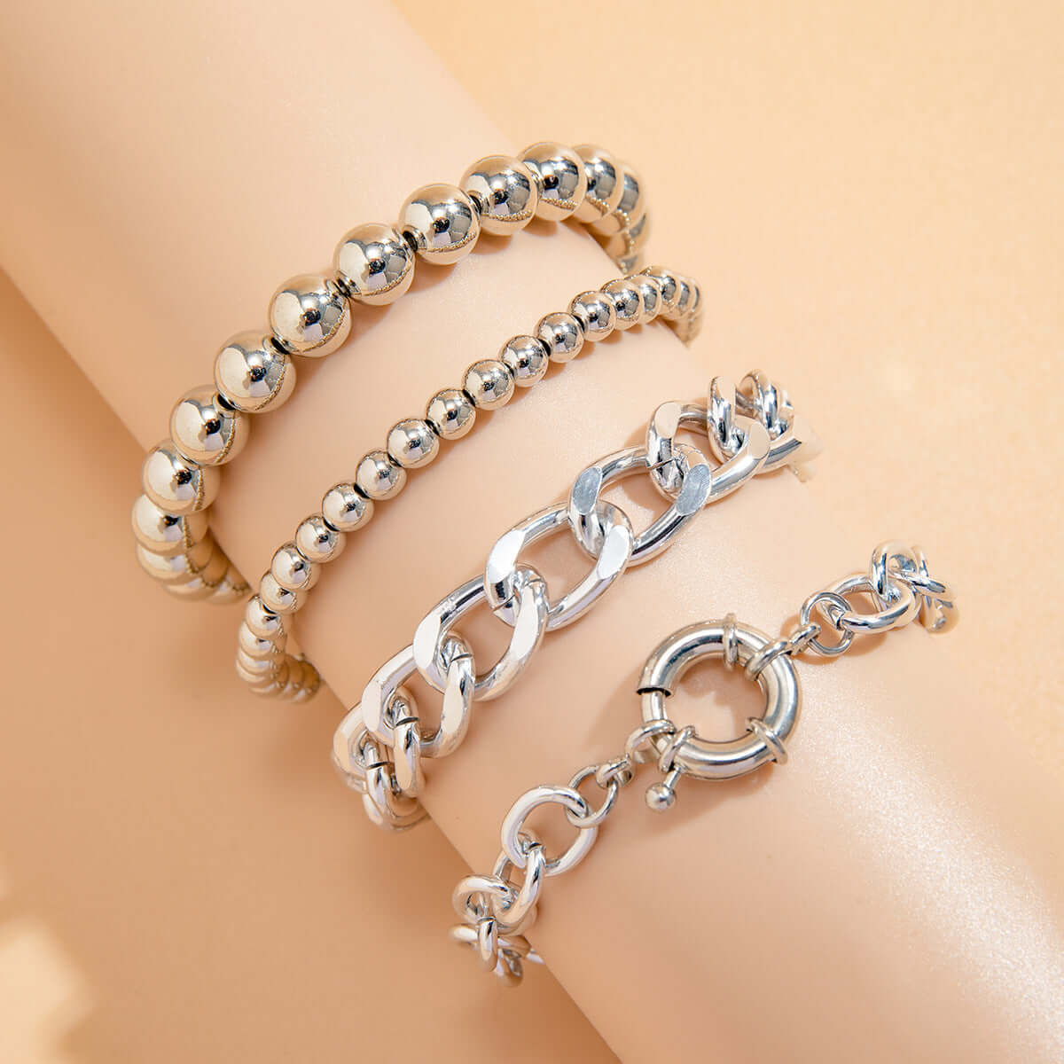 String Beads And Round Beads Chain Twin Bracelet Fashion - Netlo